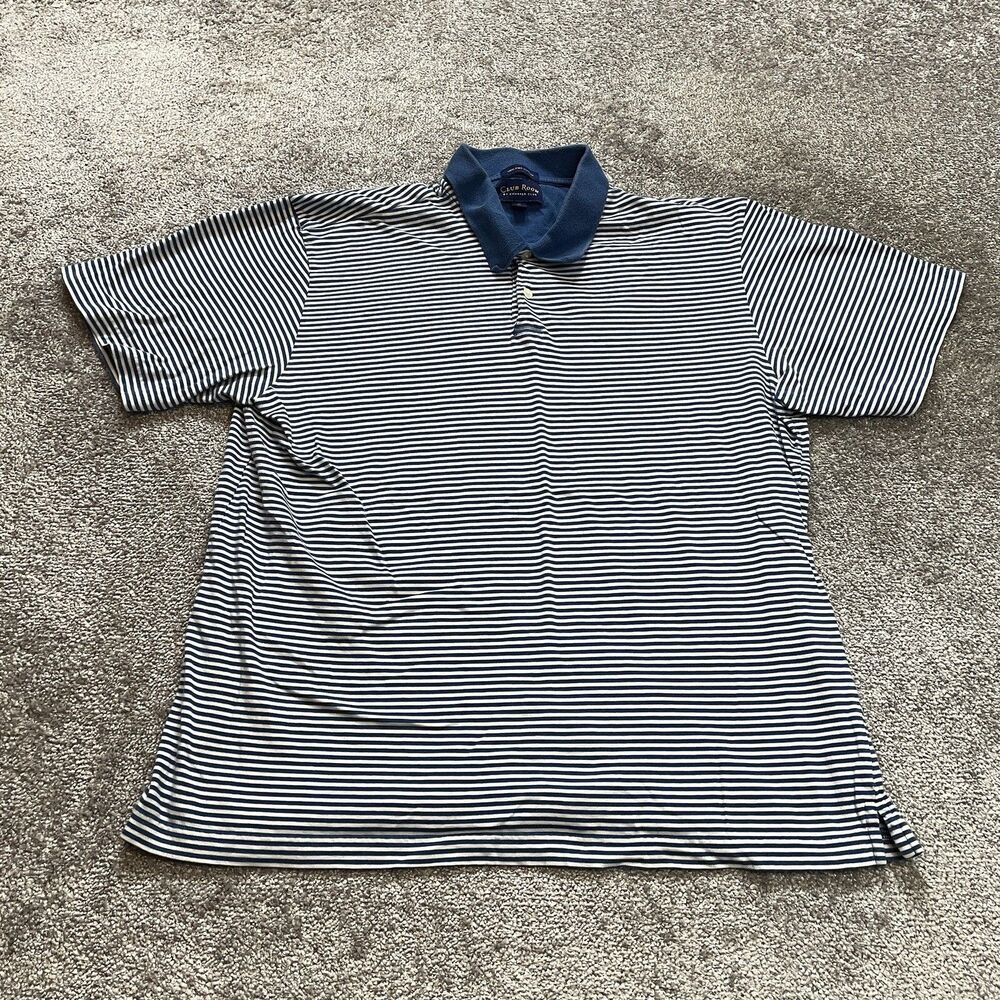 Club Room by Charter Club Polo Shirt Mens XL Blue Striped Pima Cotton Collared